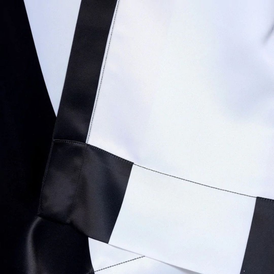 Exclusive Fabrics Awning Black & Fog White Stripe GR Blkt Curtain Pair - 50 x 120