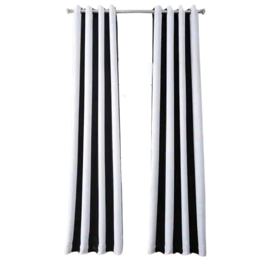 Exclusive Fabrics Awning Black & Fog White Stripe GR Blkt Curtain Pair - 50 x 120