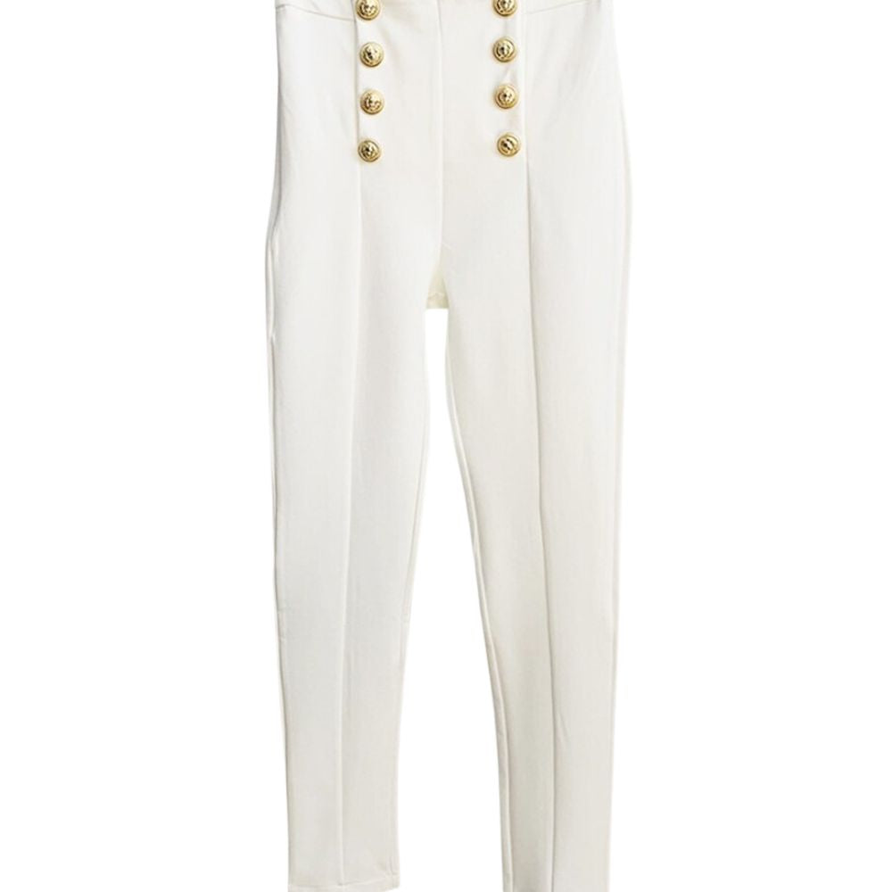 Double Breasted Button Pencil Pants-Black/White