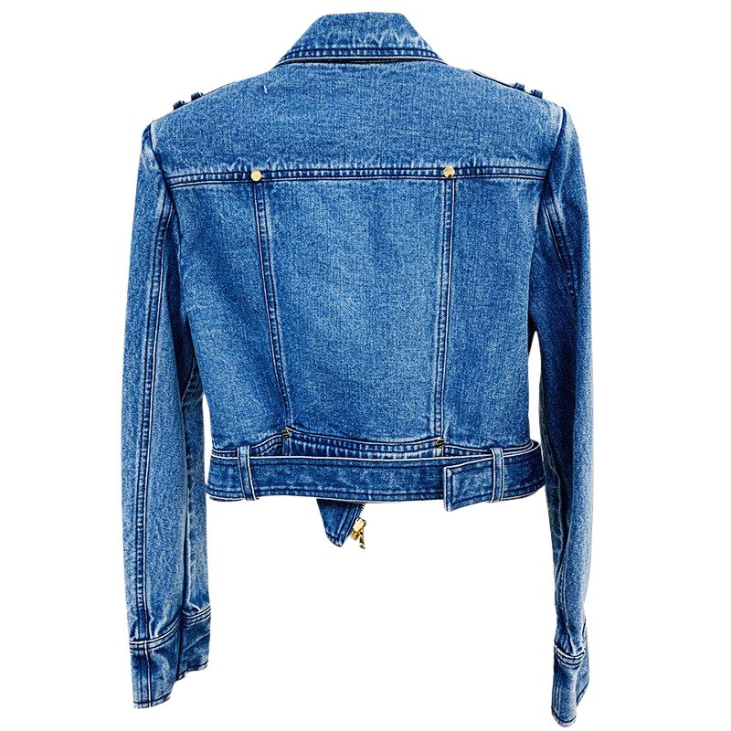 Cropped Denim Biker Jacket- Blue