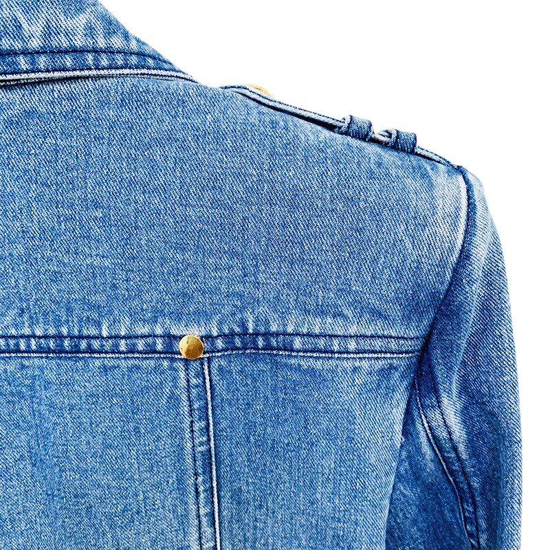 Cropped Denim Biker Jacket- Blue