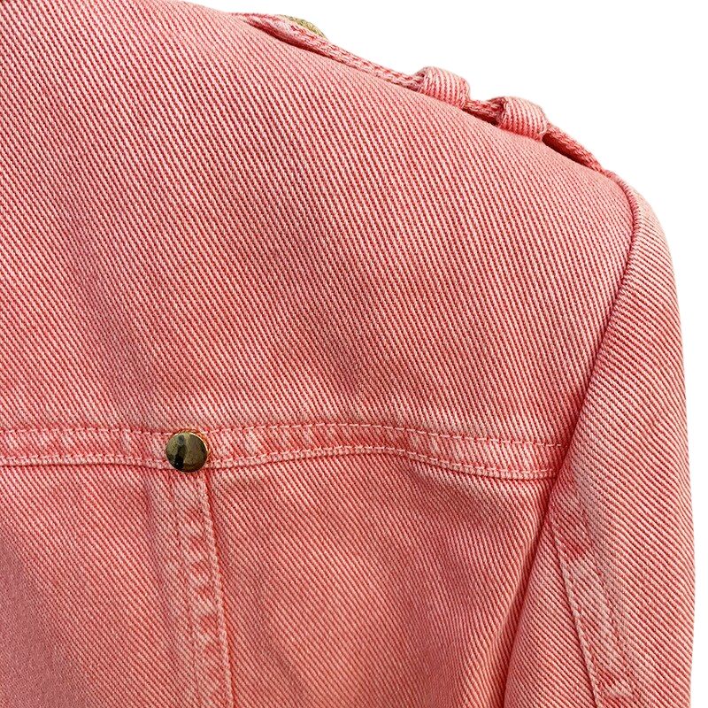 Cropped Denim Biker Jacket-Pink