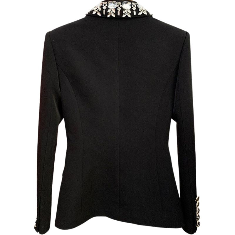 Beaded Shawl Collar Button Blazer-Black