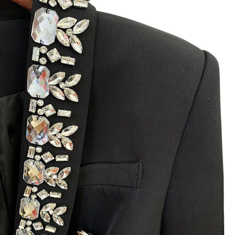 Beaded Shawl Collar Button Blazer-Black