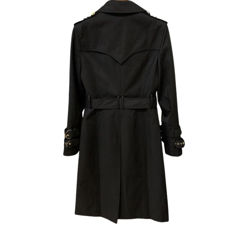 Double Breasted Belted Long Trench Coat-Black