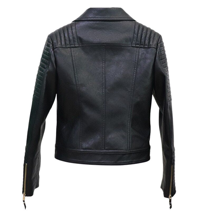 Faux Leather Motorcycle Jacket-Black