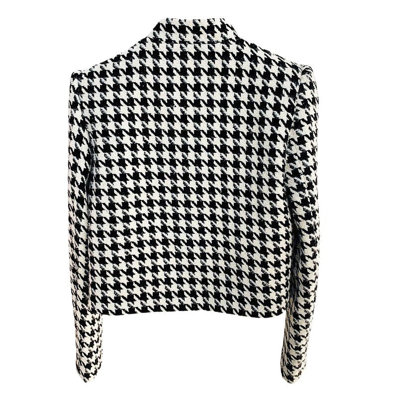 Cropped Blazer Jacket-Houndstooth