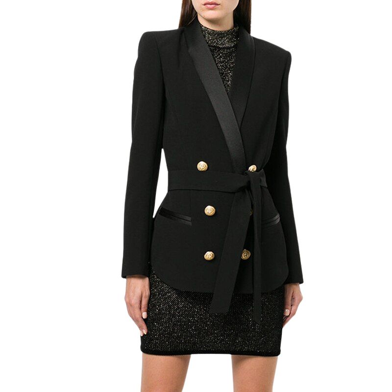 Double Breasted Formal Blazer Jacket-Black/Pink