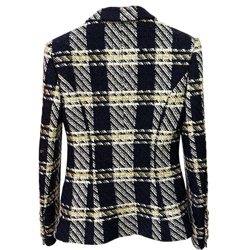 Double Breasted Blazer Jacket-Plaid