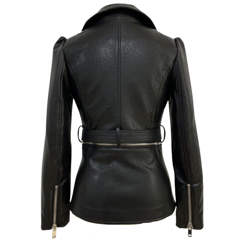 Faux Leather British Style Coat PU Jacket-Black
