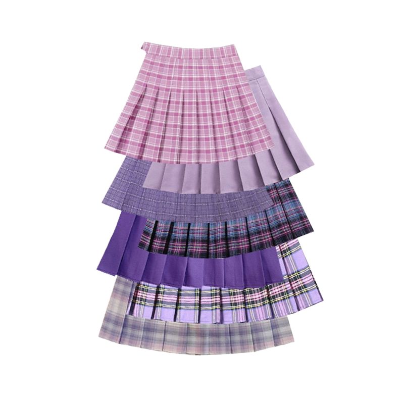 High Waist Pleated A-line Skirts-Purple/Multiple Options