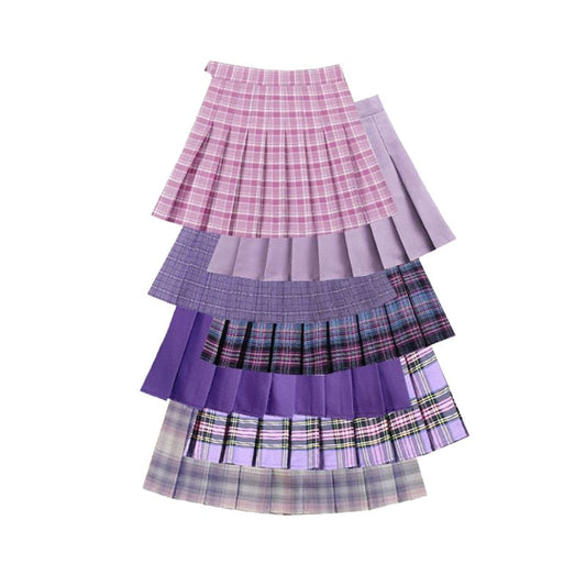 High Waist Pleated A-line Skirts-Purple/Multiple Options