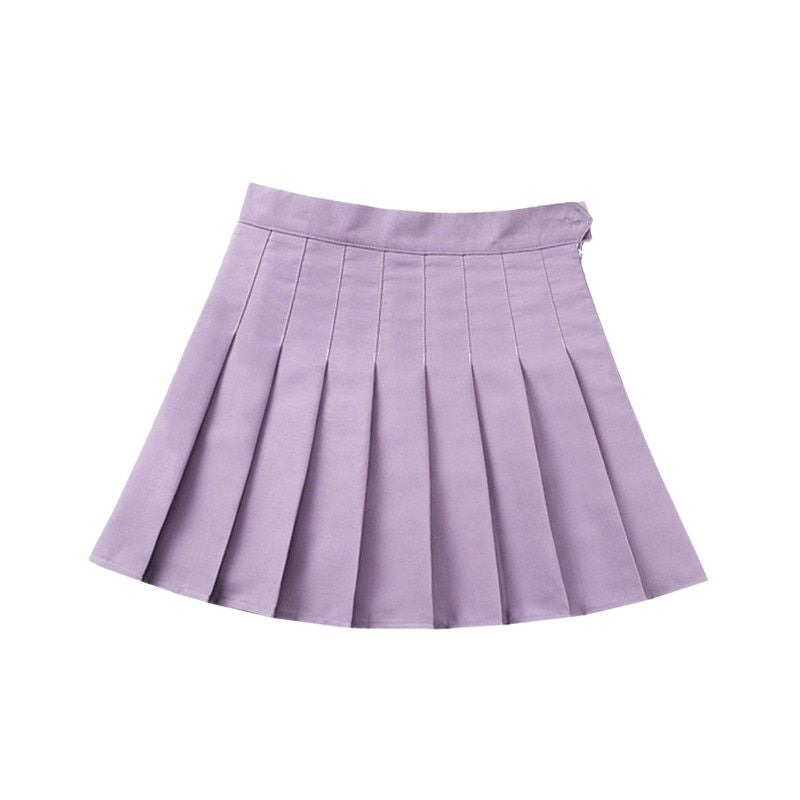 High Waist Pleated A-line Skirts-Purple/Multiple Options