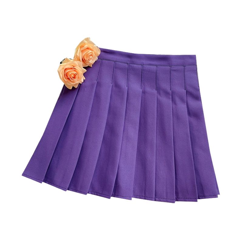 High Waist Pleated A-line Skirts-Purple/Multiple Options