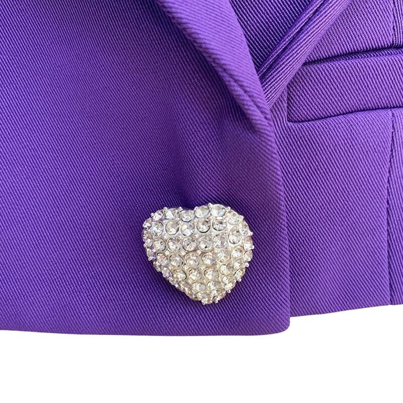 Cropped Blazer Jacket with Heart Buttons-Purple