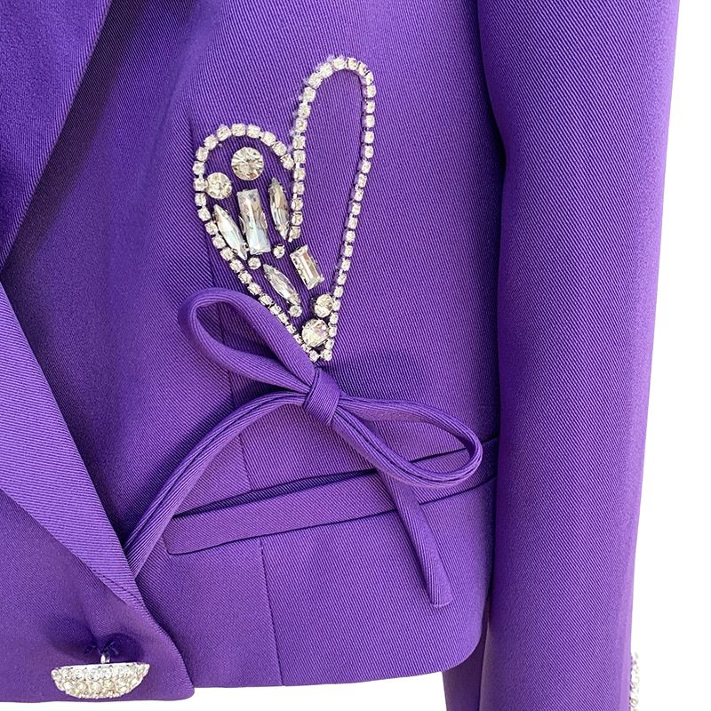 Cropped Blazer Jacket with Heart Buttons-Purple