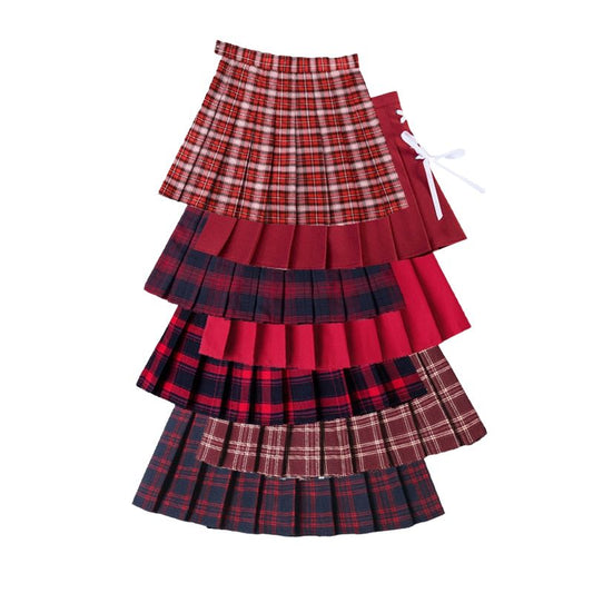 High Waist Pleated A-line Skirts-Red/Multiple Options