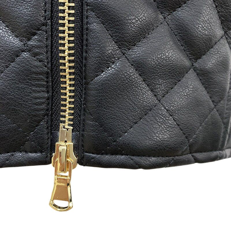 Faux Leather Gold Button Quilted PU Skirt-Black