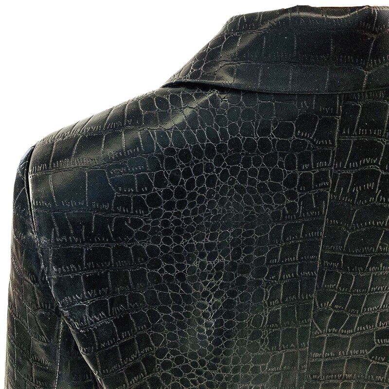 Faux Leather Double Breasted PU Blazer Jacket-Crocodile