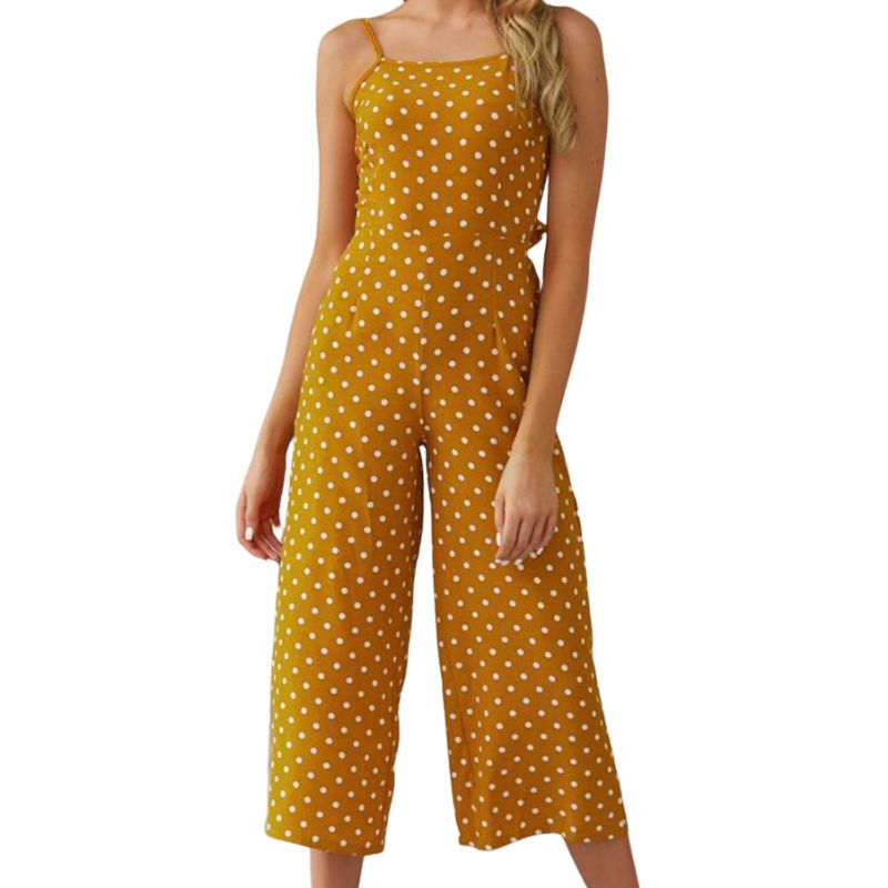 Polka Dot Sleeveless Wide Leg Backless Bow Jumpsuit Romper-Multiple Options