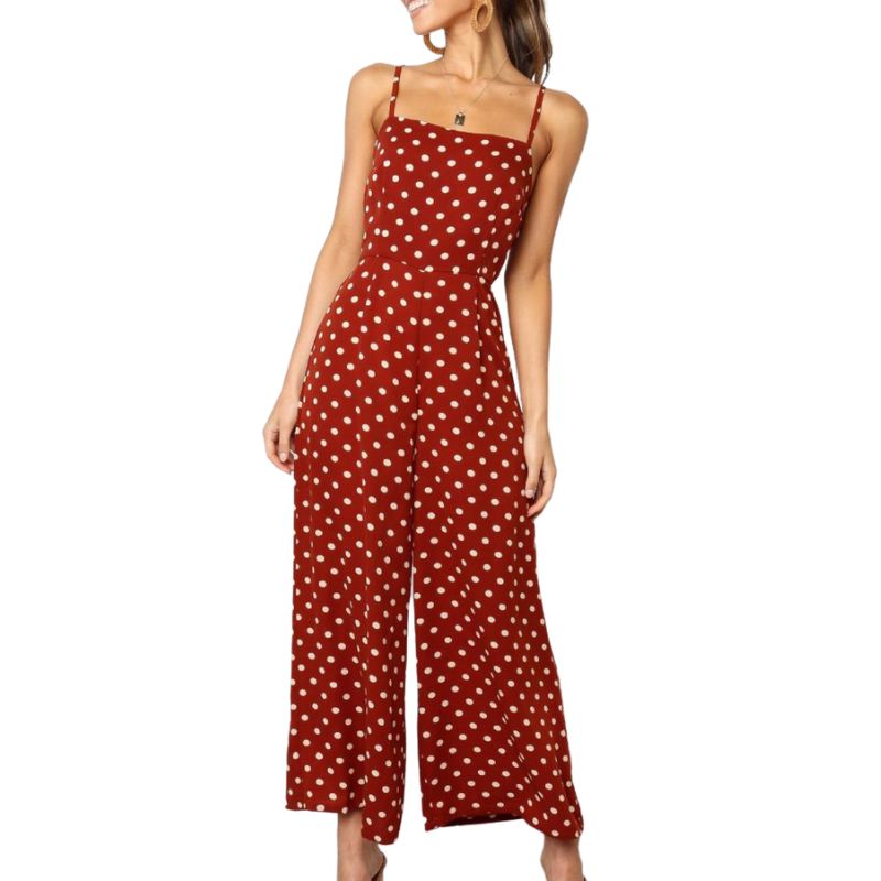 Polka Dot Sleeveless Wide Leg Backless Bow Jumpsuit Romper-Multiple Options