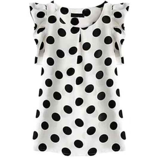 Butterfly Sleeve Polka Dot Chiffon Top-Black/White