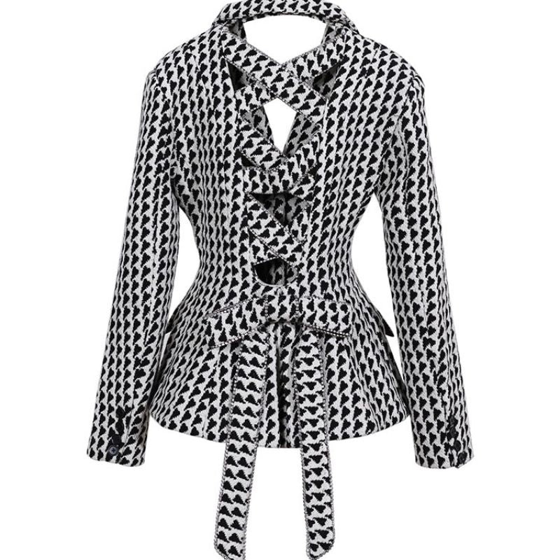 Lace Up Back Blazer Jacket-Black/White