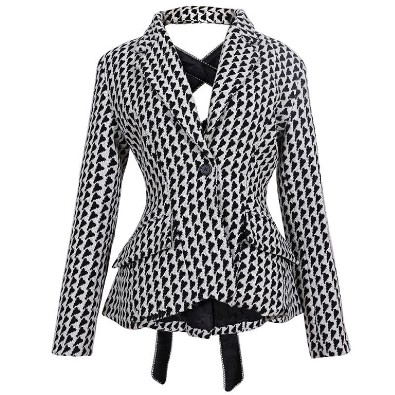 Lace Up Back Blazer Jacket-Black/White