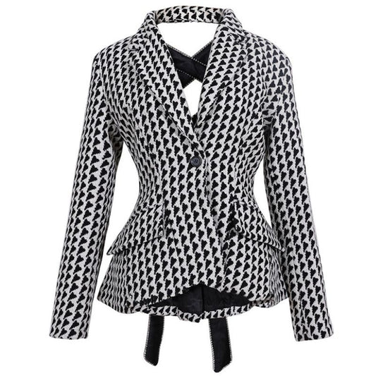 Lace Up Back Blazer Jacket-Black/White