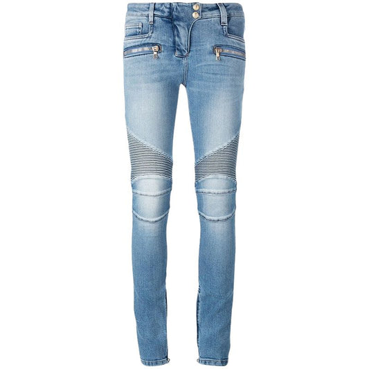 Washed Denim Skinny Pants-Blue