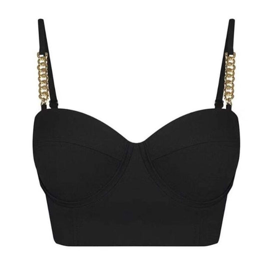 Chain Corset Crop Top-Black
