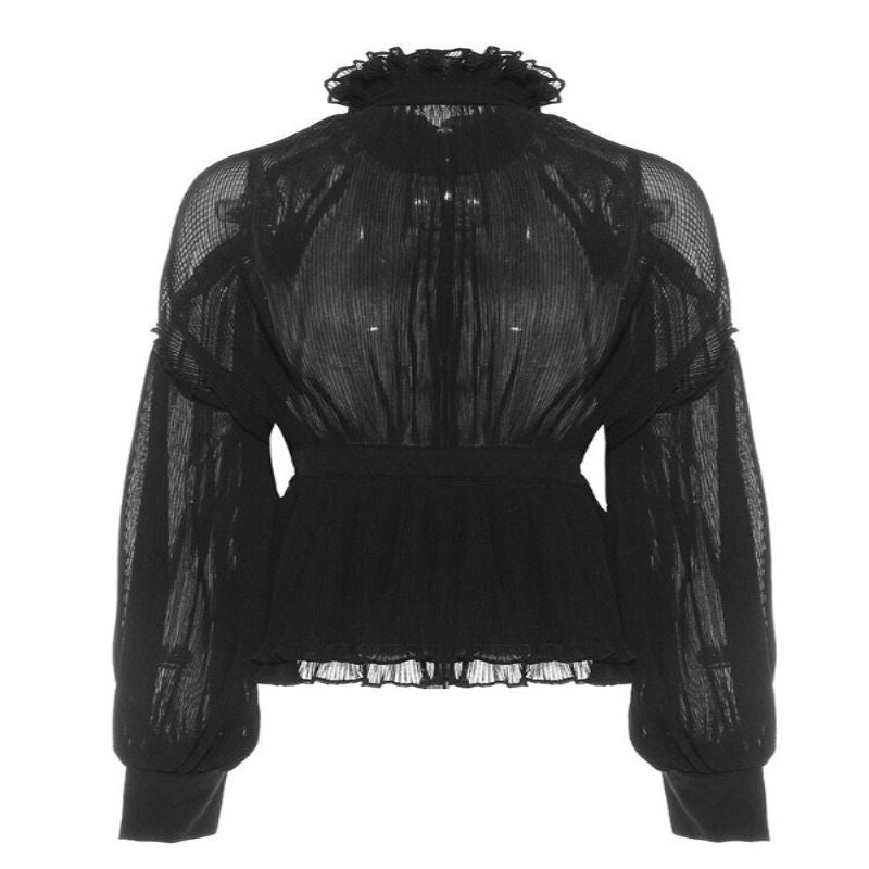 Lantern Sleeve Chiffon Top-Black/White