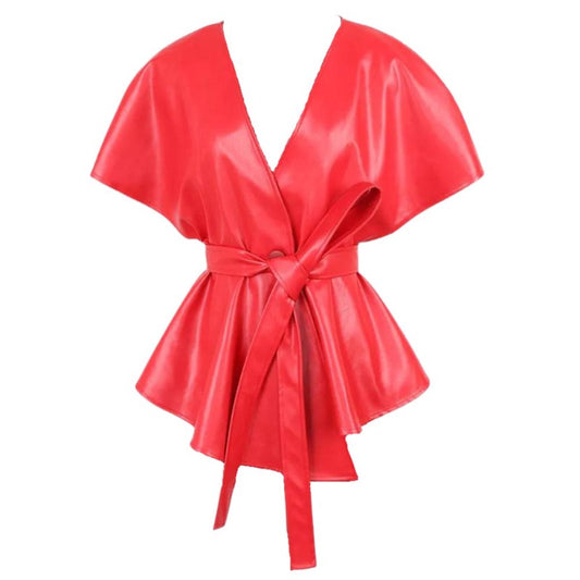 Faux Leather V-Neck Top-Multiple Options