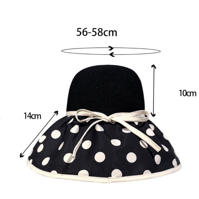 Polka Dot Bow Bucket Hat-Black/White