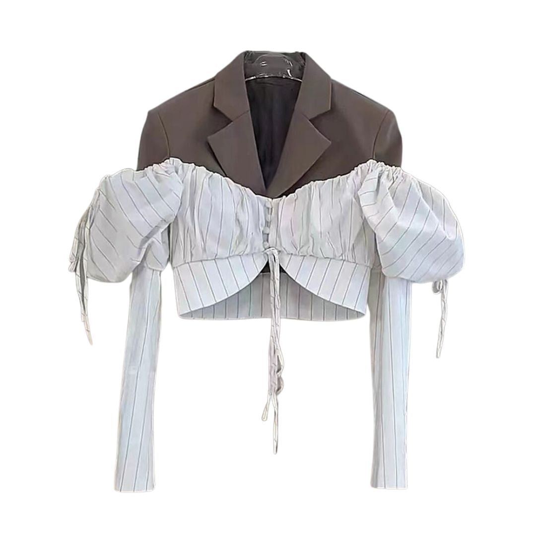 Long Sleeve Striped Colorblock Top-Black/Coffee