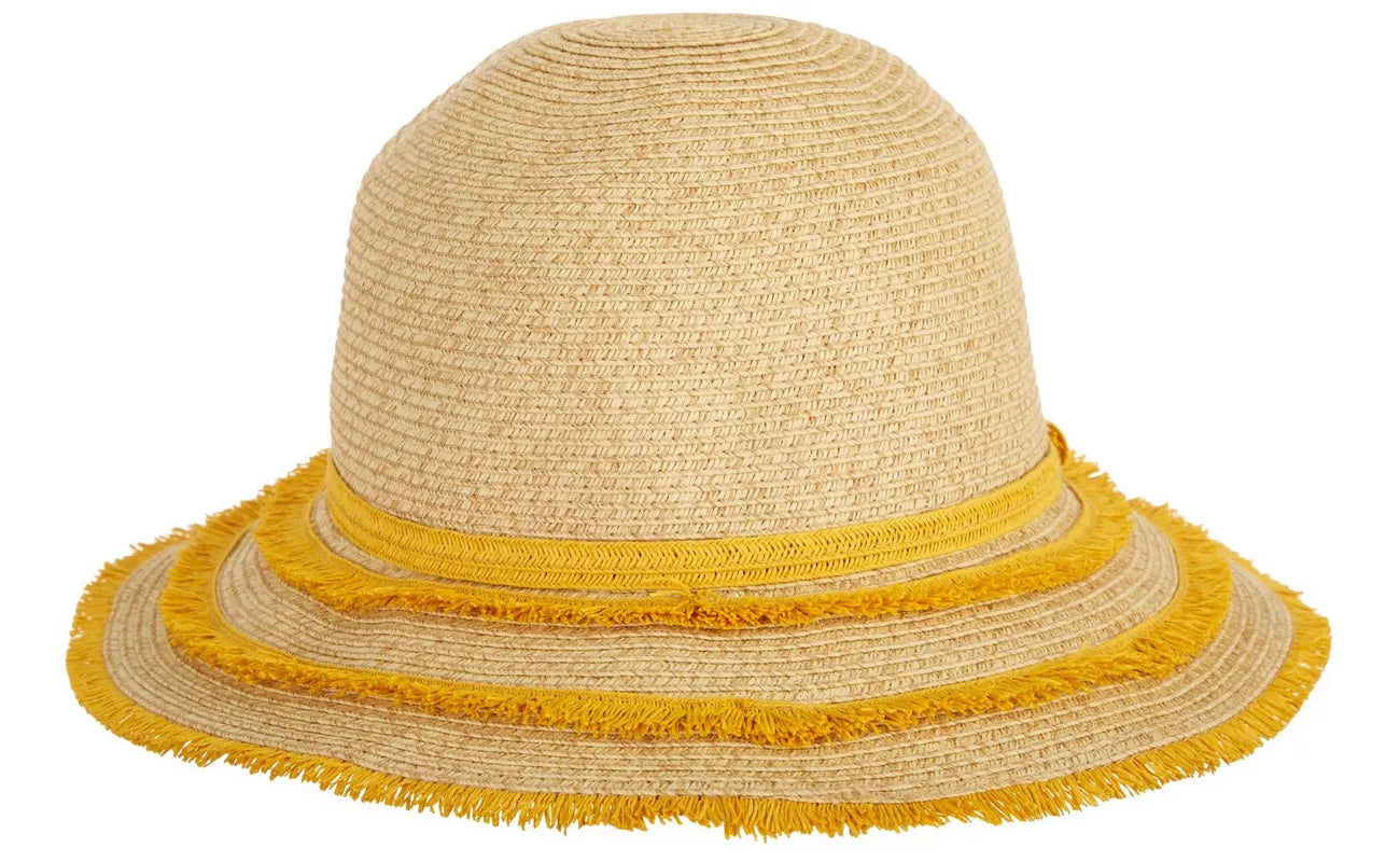 Vince Camuto Paper/Poly Braid Fringe Brim Hat