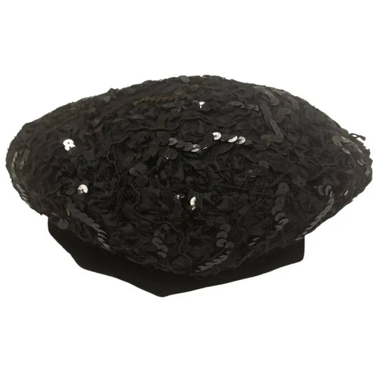 Two Girls N.Y.C Sequin Beret Hat-Black