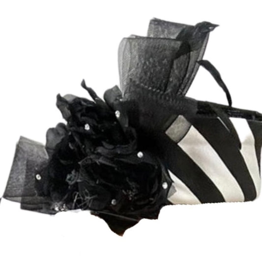 Whittall & Shon Sequin Striped Pillbox Hat-Vintage/Black+White-EUC