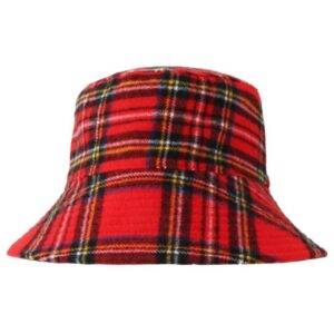 With Moons Plaid Tartan Bucket Hat-Red