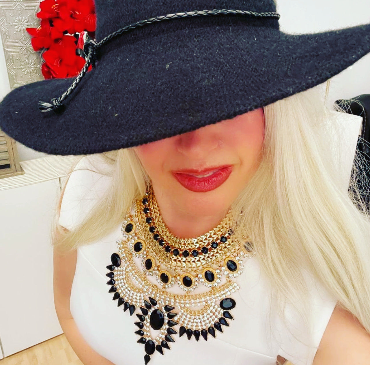 Large Statement Choker Collar Necklace - Gold/Black-Multiple Color Options Available