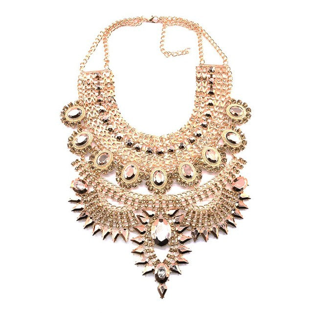 Large Statement Choker Collar Necklace - Gold/Black-Multiple Color Options Available