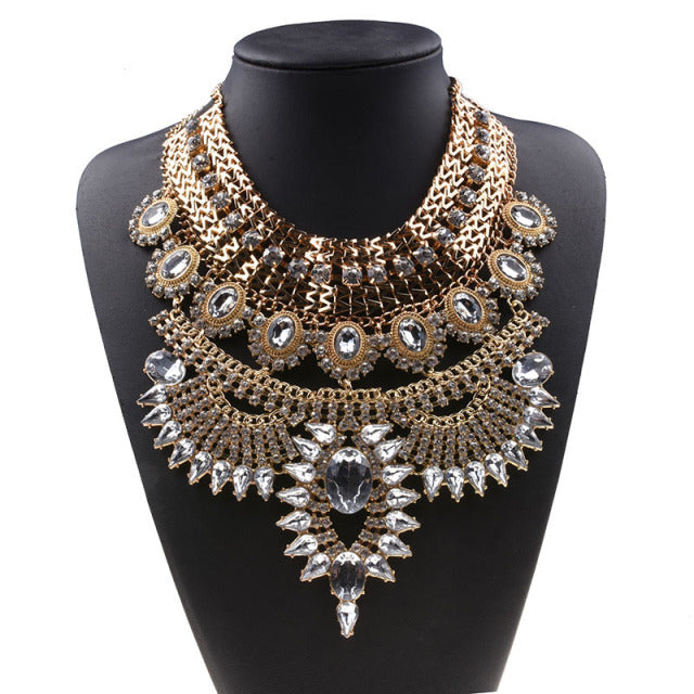 Large Statement Choker Collar Necklace - Gold/Black-Multiple Color Options Available