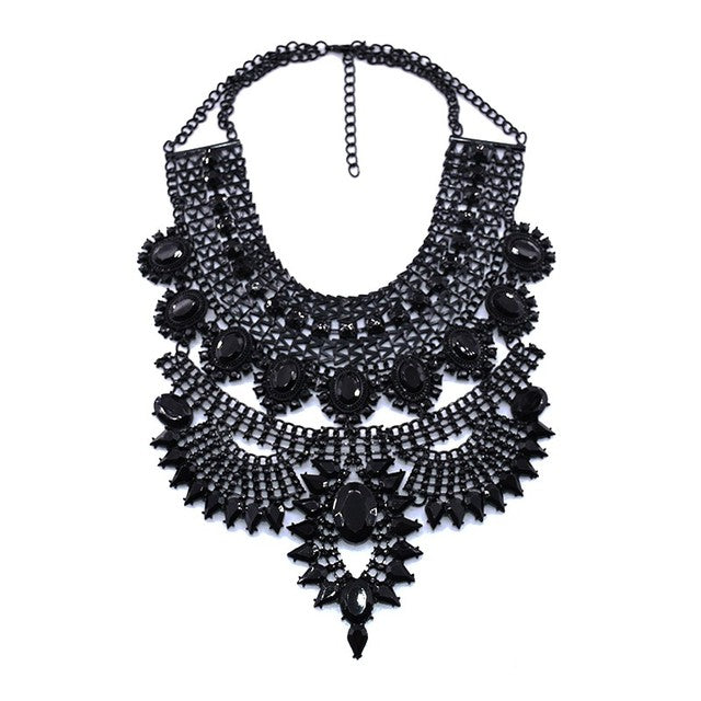 Large Statement Choker Collar Necklace - Gold/Black-Multiple Color Options Available