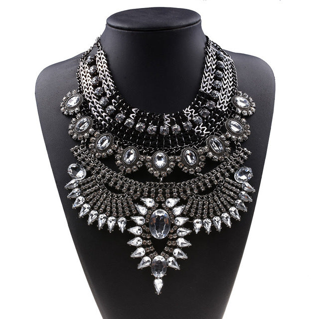 Large Statement Choker Collar Necklace - Gold/Black-Multiple Color Options Available