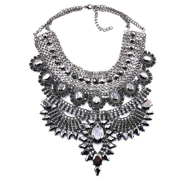 Large Statement Choker Collar Necklace - Gold/Black-Multiple Color Options Available