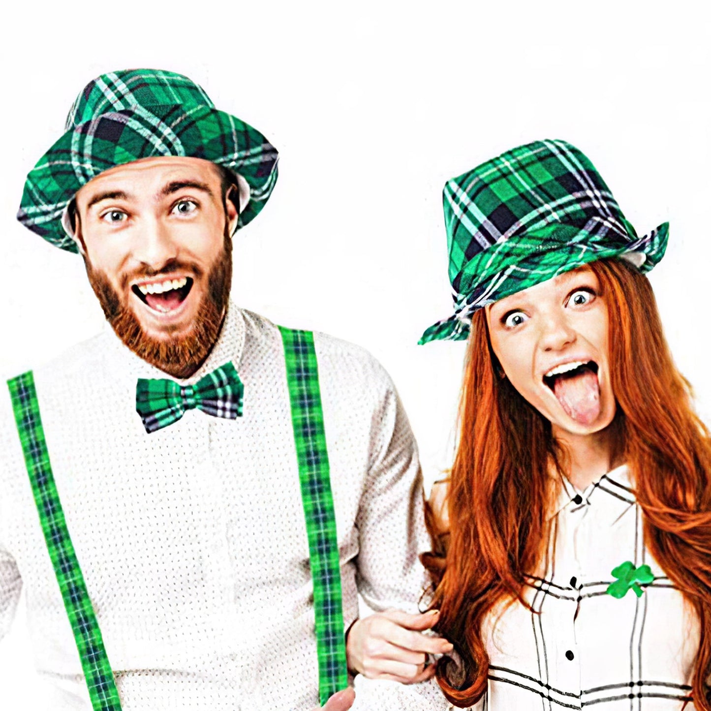 Plaid Unisex Fedora Hat-Green/Navy/White