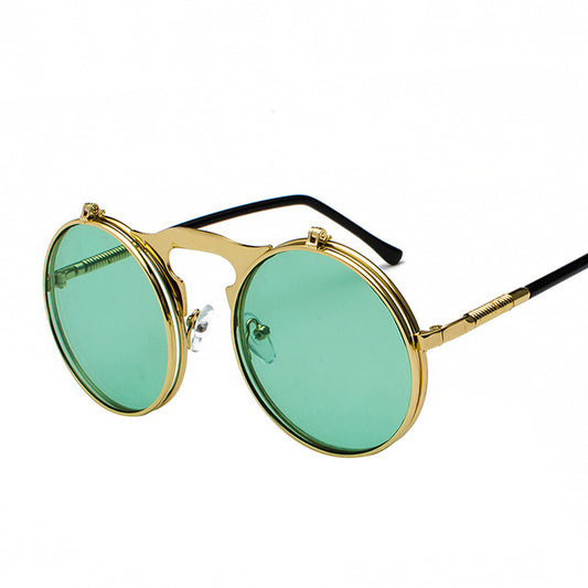 Oulylan Vintage Steampunk Flip Retro Round Metal Unisex Sunglasses UV400 NWT
