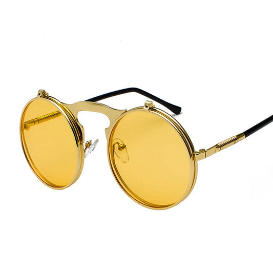 Oulylan Vintage Steampunk Flip Retro Round Metal Unisex Sunglasses-Yellow NWT