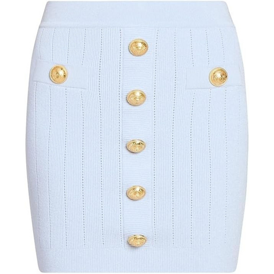 Balmain Pointelle-Knit Button-Front Miniskirt