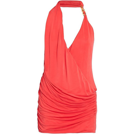 Balmain, Asymmetric Plunging V-Halterneck Minidress